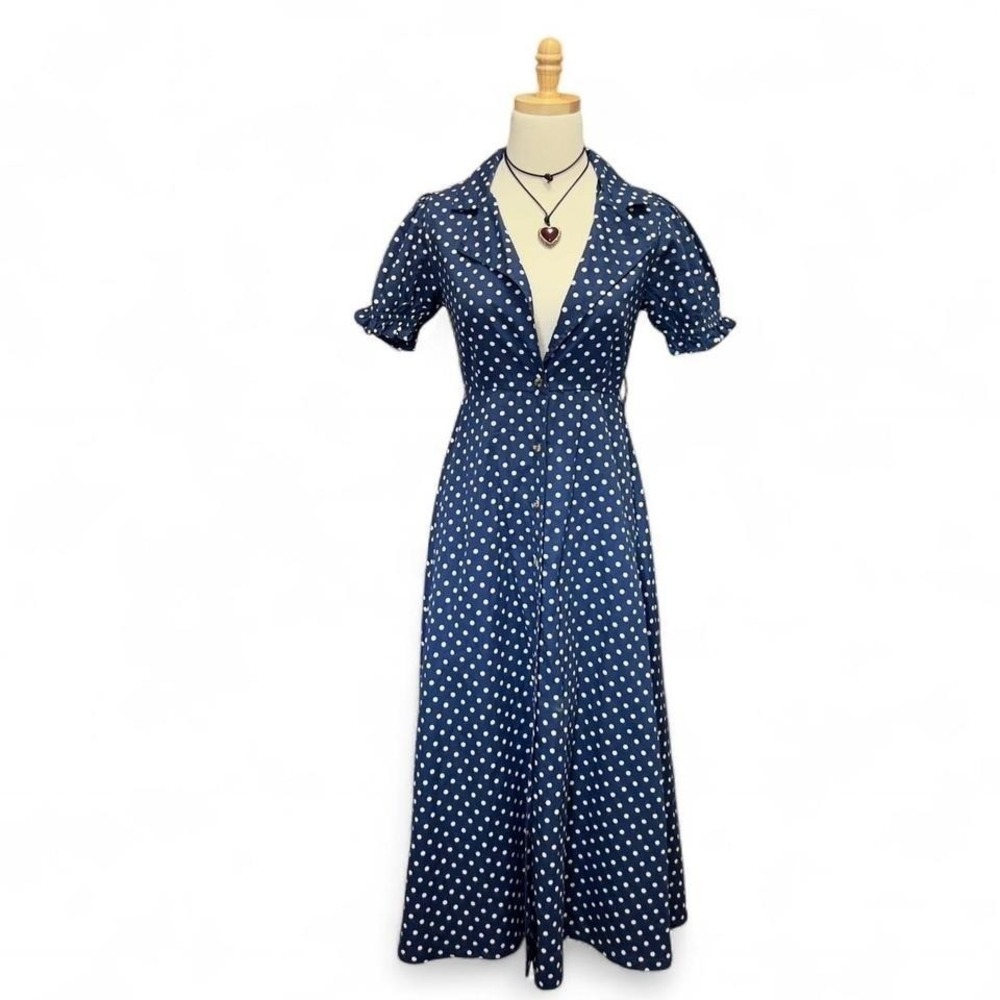 We Wore What Navy Polka Dot Bella Midi Dress Size Small Classy‎ Vintage Inspired